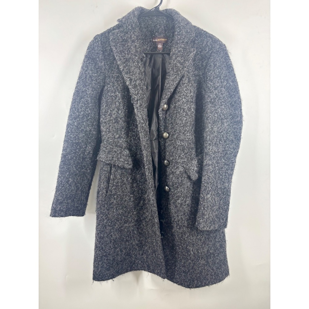Dana Buchman Womens Grey Wool Blend Boucle Coat Crest Button Size S